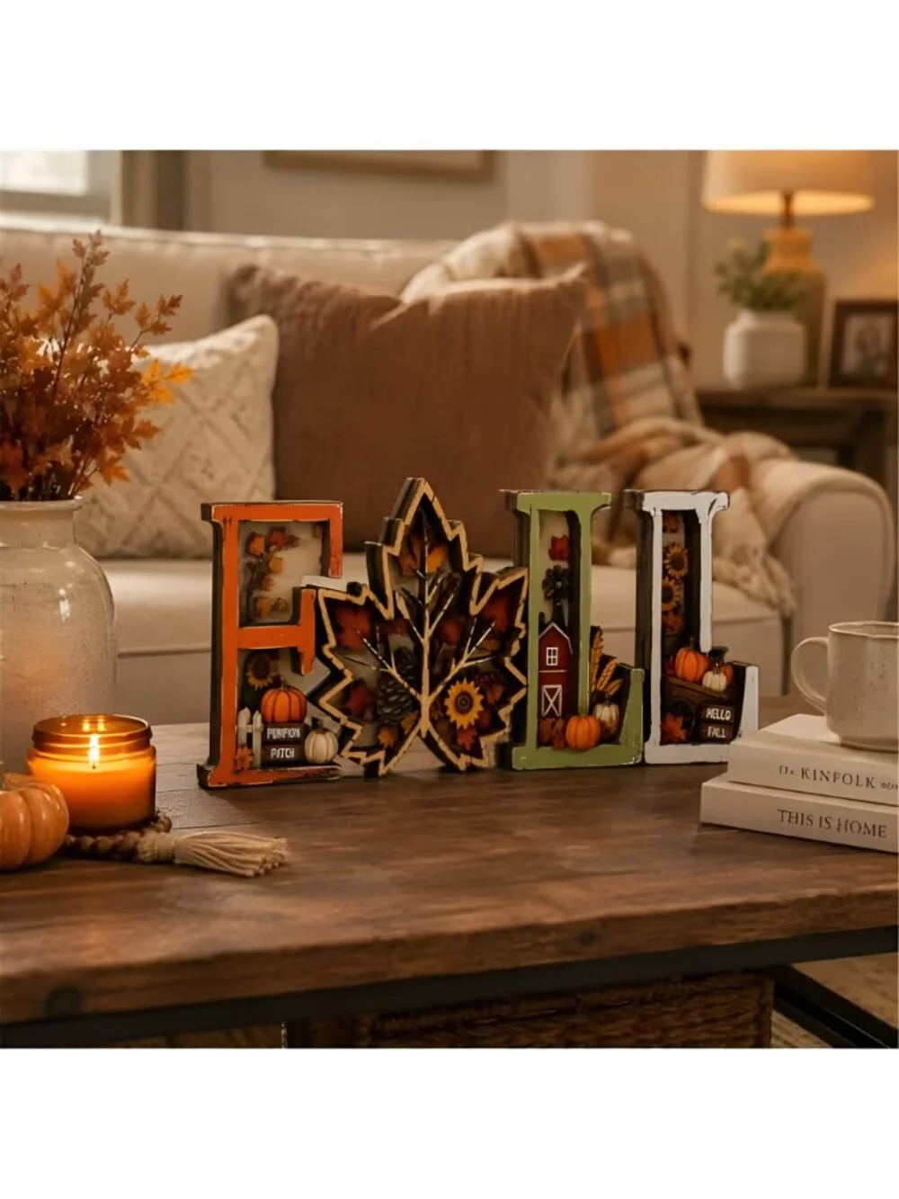 Fall Decorations for Home 2026, 3D Wooden Fall Decor with Harvest Autumn Sign